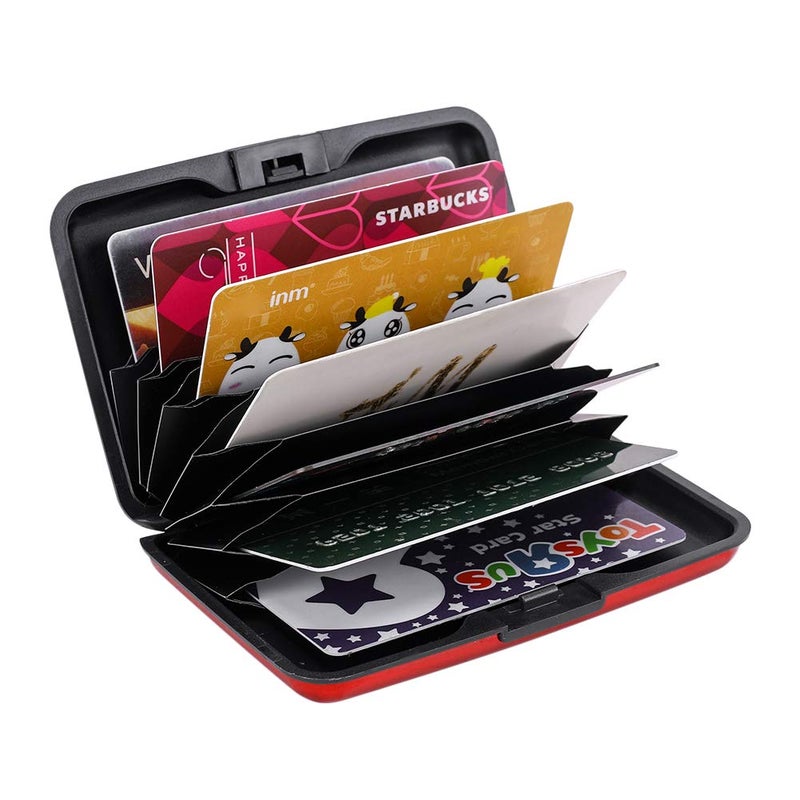 ELFISH حافظة بطاقات الائتمان المضادة للترددات RFID من ELFISH، علبة هوية من الألمنيوم، غلاف صلب لحفظ بطاقات العمل، محفظة معدنية للرجال أو النساء (ألمنيوم، أحمر) - Image 5